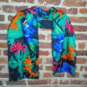 Unbranded Tropical Floral‎ Long Silk Scarf